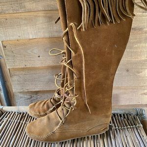 Vintage Handmade Suede Leather Native American Styke Mocassin Tall Boots
